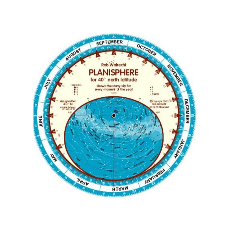 Rob Walrecht Sterrenkaart Planisphere 40°N 25cm