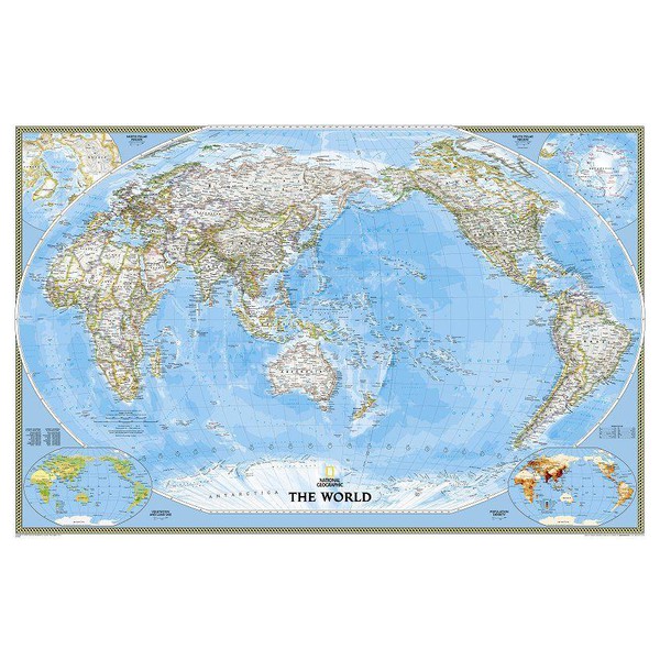 National Geographic Wereldkaart pazifikzentriert (185 x 122 cm)