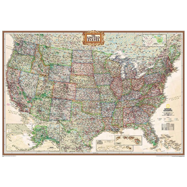 National Geographic Antieke VS-kaart, groot, politiek, gelamineerd (Engels)