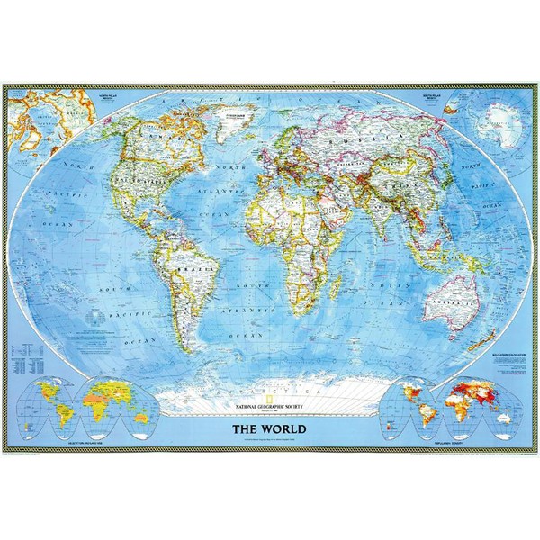 National Geographic Wereldkaart Classical political world map, magnetic, framed (silver)