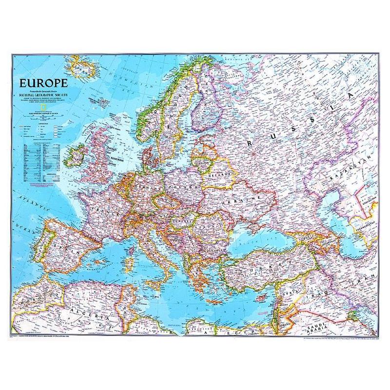 National Geographic continentkaart Europa, politiek, groot, gelamineerd (Engels)