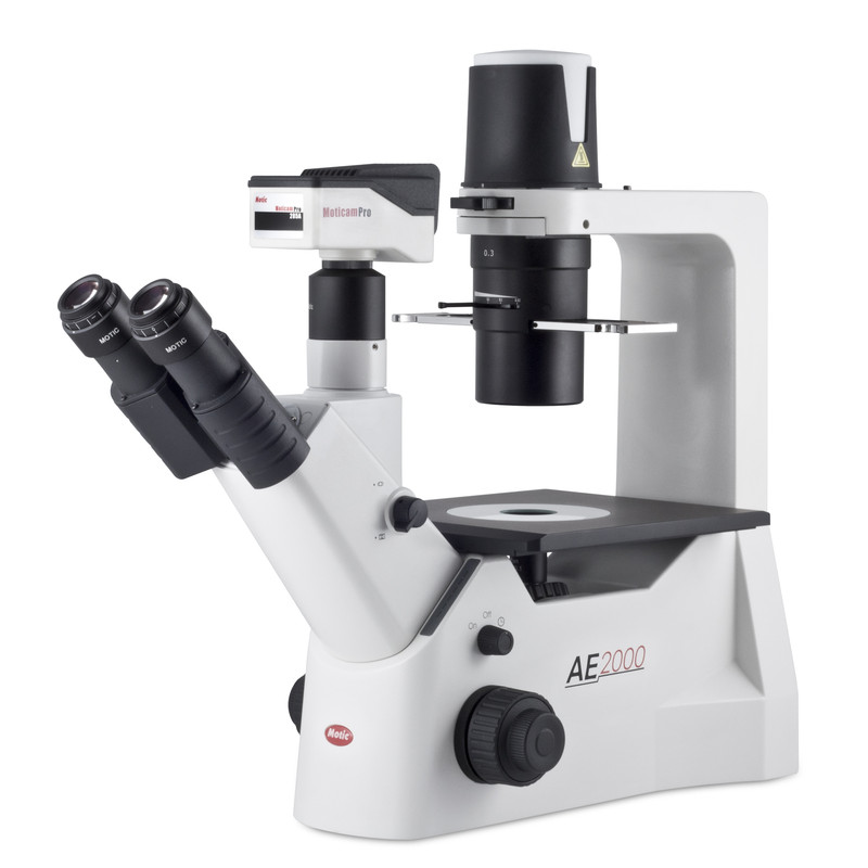 Motic Omgekeerde microscoop AE2000 trino, infinity, 40x-400x, phase, Hal, 30W