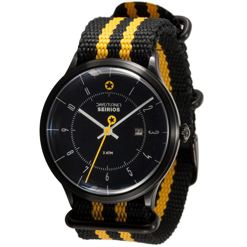 DayeTurner Uur SEIRIOS analoge herenhorloge zwart, zwart/geel nylon