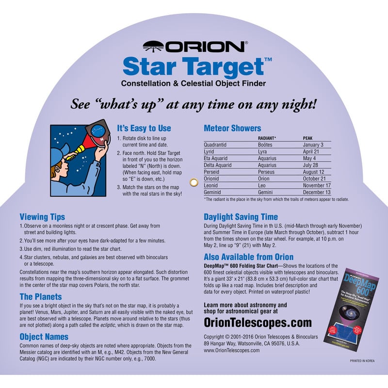 Orion Sterrenkaart Star Target Planisphere 40-60 degree north