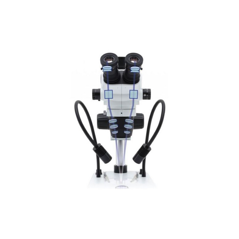 Optika Stereo zoom microscoop SZO-2, trino, 6.7-45x, Säulenstativ, ohne Beleuchtung