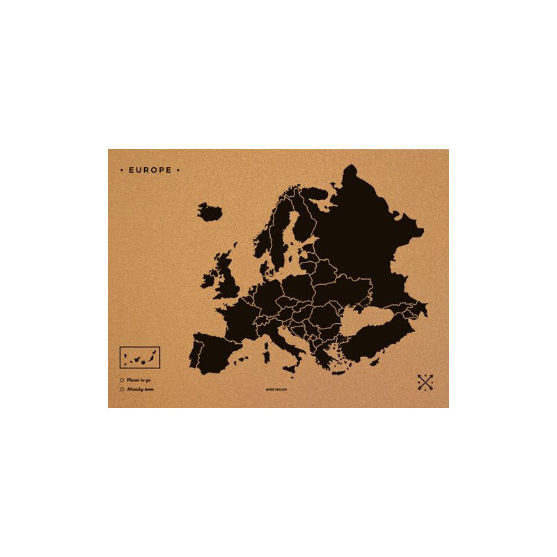 Miss Wood continentkaart Woody Map Europa schwarz 60x45cm