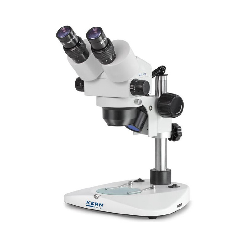 Kern Stereo zoom microscoop OZL 451, Greenough, Säule, bino, 0,75-5,0x, 10x/23, 10W Hal