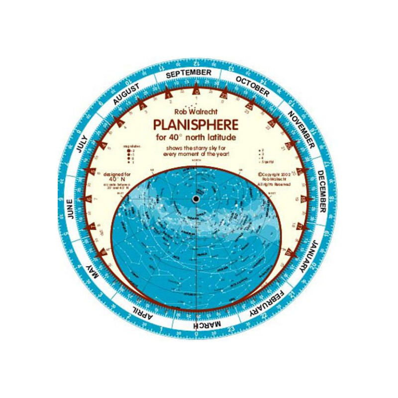 Rob Walrecht Sterrenkaart Planisphere 40°N 25cm