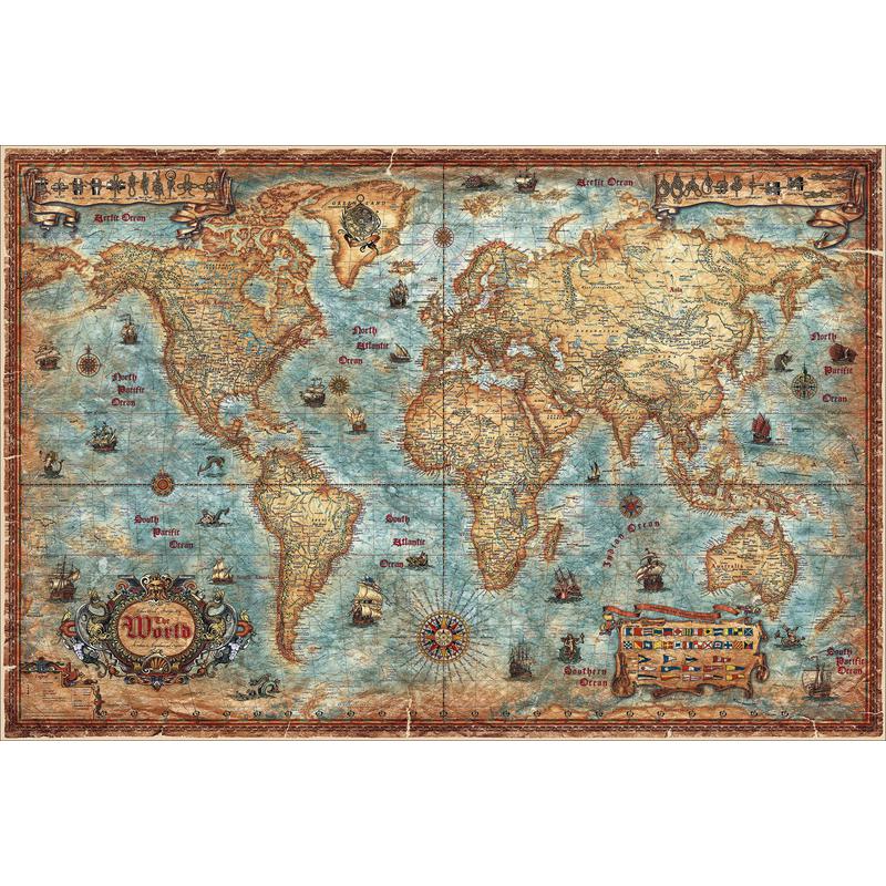 RayWorld Moderne wereldkaart, antiek design (Engels)